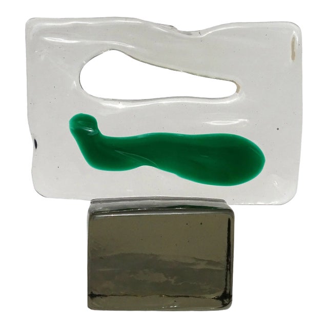 Vintage Murano Salviati Luciano Gaspari Smoky Gray and Green Italian Art Glass Abstract Sculpture For Sale