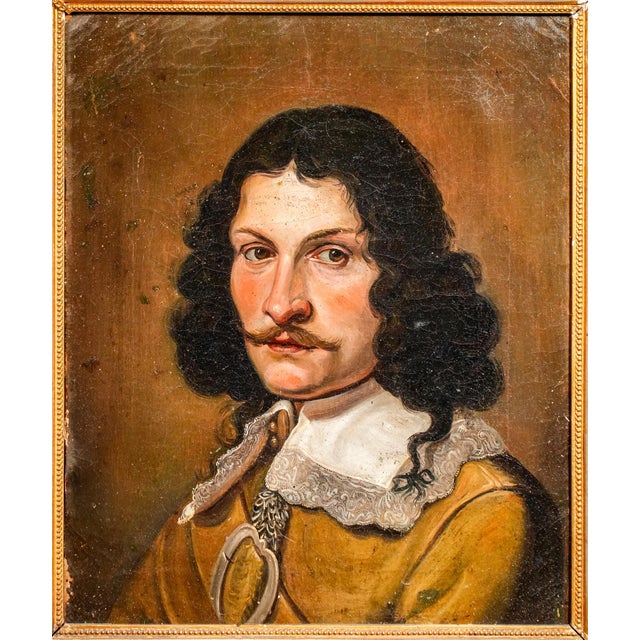 Infuse your space with timeless sophistication through this captivating antique Baroque-style portrait painting. Perfect...