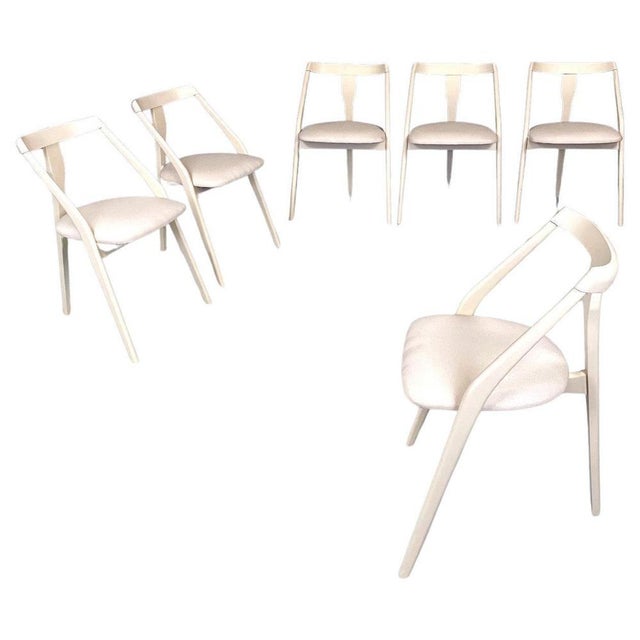 Mid-Century Italian Modern White Wood and Fabric Chairs, 1960s, Set of 6 For Sale - Image 14 of 14