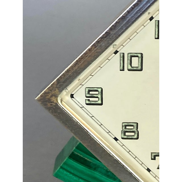 1920s Swiss 8-Day Windup Art Deco Clock With Malachite Features, Onyx Base For Sale - Image 4 of 6