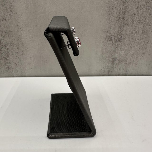 Contemporary Bezel Set Ruby Studs in 14kt White Gold – 6x4mm Pear-Shaped Rubies, Push Backs, A Pair For Sale - Image 3 of 5