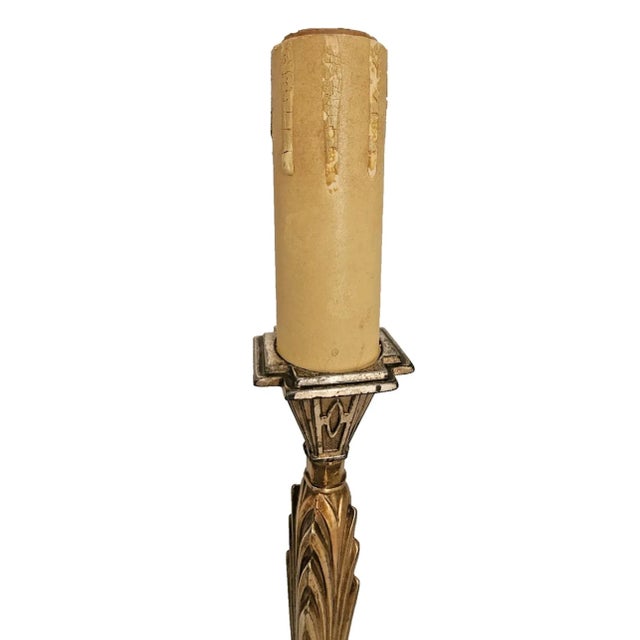 Metal Pair of 1920s Art Deco Bronze Candle Lamps Skyscraper Base, Nickel & Gold Plated For Sale - Image 7 of 18