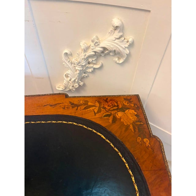 Antique French Walnut Marquetry Inlaid Writing Desk with Leather Top, 1860s For Sale - Image 6 of 14
