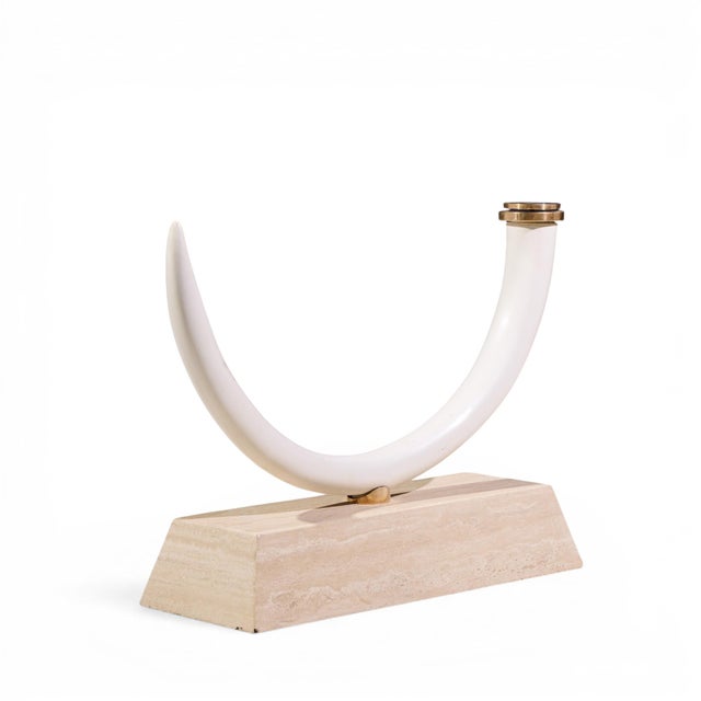 Metal Mid Century Faux Elephant Tusk Brass and Travertine Console Table For Sale - Image 7 of 9