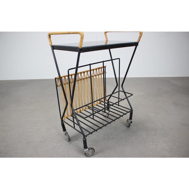 Mid-Century Rolling Magazine Rack Cart, Former Czechoslovakia, 1970s For Sale - Image 6 of 11