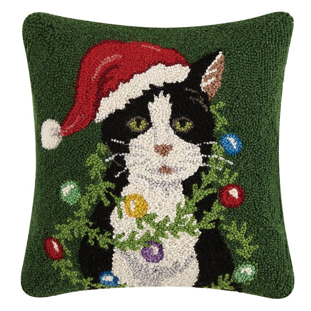 Traditional Holiday Cat Wrap Around Ornament Hook Pillow 16" x 16" For Sale - Image 3 of 3