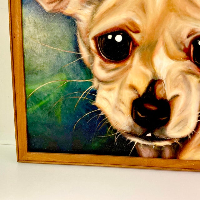 1989 Vintage Large Scale Contemporary Dog Portrait Original Oil Painting, “Chester” Artist Signed For Sale - Image 11 of 13