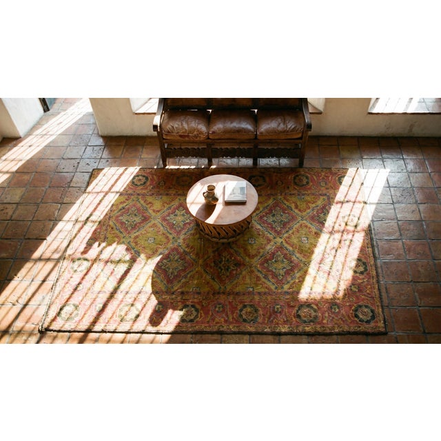 Yellow 1920s Yellow Diamond Antique Indian Cotton Agra Rug 4' X 7' Handknotted Wool Carpet For Sale - Image 8 of 9
