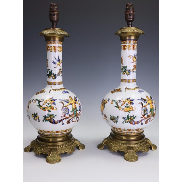 Antique Neo-Renaissance Italian Majolica Porcelain Table Lamps, 1880, Set of 2 For Sale - Image 6 of 18