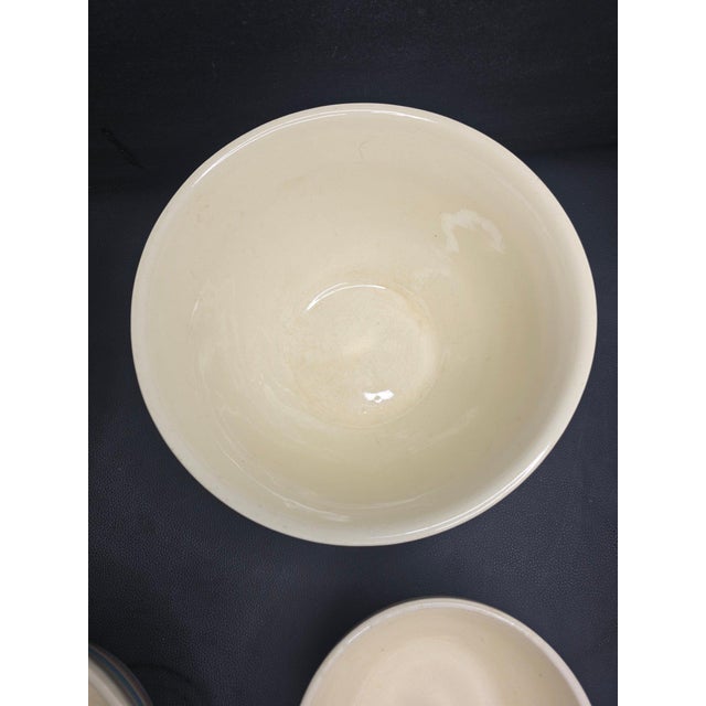 Complete Four Piece Set of Vintage Nelson McCoy Stonecraft Nesting Mixing Bowls With Pink and Blue Stripes For Sale - Image 4 of 11