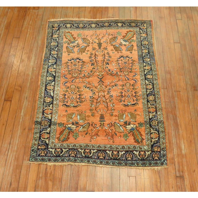 Stunning early 20th century Persian Sarouk Mohajeran Rug with a terracotta field, accents in robin egg blue, green, the...