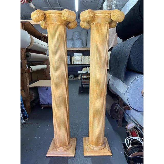 Monumental Pair of Bamboo Split Reed Ionic Columns. Amazing architectural accent pieces. Perfect for a shop or to make a...