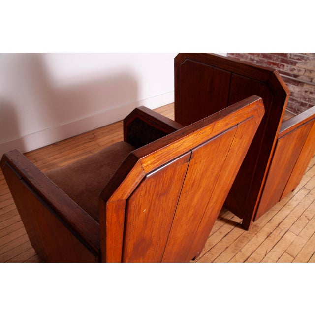 Pair of French Cubist Club Chairs in Leather and Hide, C. 1920s For Sale - Image 14 of 15