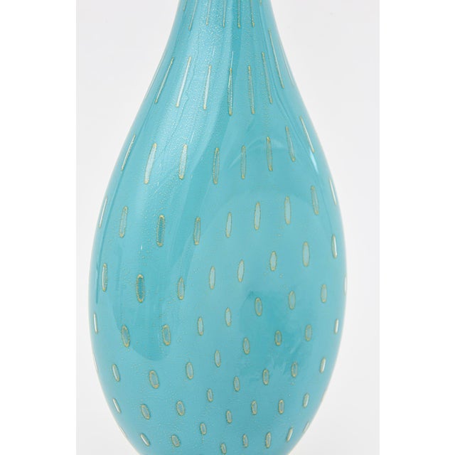 1960s MId Century Modern Murano Barovier E Toso Turquoise Glass Bottle or Vase With Gold Droplets For Sale - Image 5 of 9