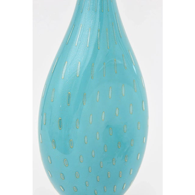 1960s Vintage Murano Barovier E Toso Turquoise Glass Bottle or Vase With Gold Droplets, 60's For Sale - Image 5 of 9