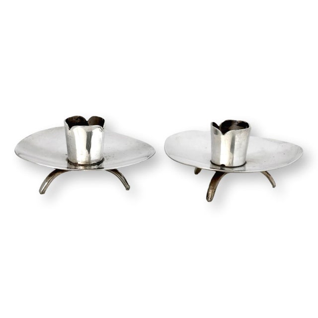 Mid 20th Century Mexican Modernist Sterling Candle Holders, Signed For Sale - Image 5 of 7