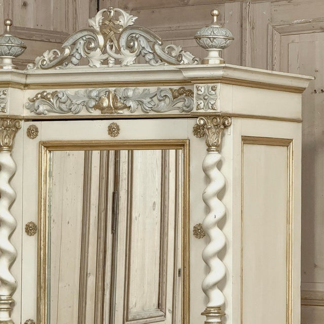 Ivory 19th Century French Renaissance Revival Painted Mirrored Armoire With Barley Twist Columns For Sale - Image 8 of 18