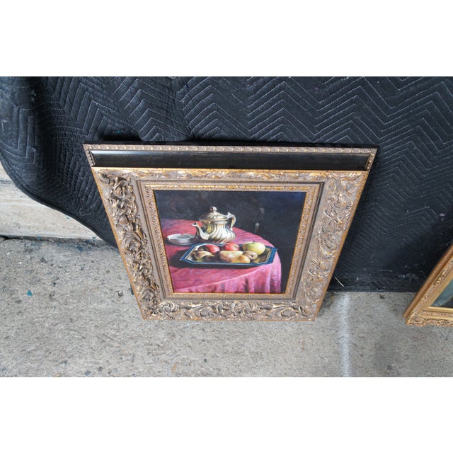 Pink 20th Century Italian Still Life Oil Painting Pitcher & Fruit Gilt Frame For Sale - Image 8 of 13