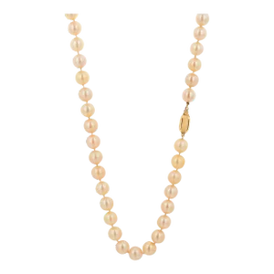 Vintage 1970s Double Strand Cultured Pearl 30 Inch Long 14k Yellow Gold Clasp Necklace