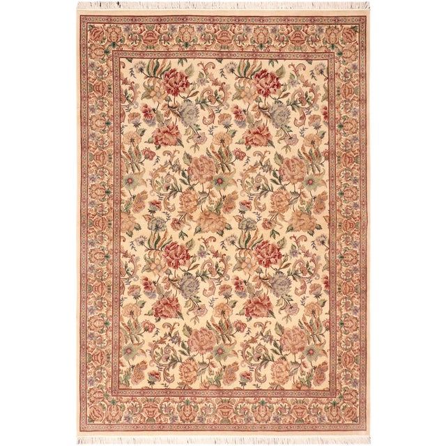 Shabby Chic 1990's Floral Pak-Persian Beige/Gold Wool Rug - 6'0'' X 9'1'' For Sale - Image 9 of 9