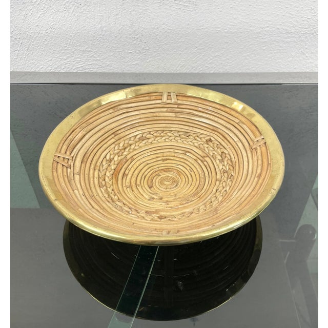 Round Rattan & Brass Plate Centerpiece, Italy, 1970s For Sale - Image 3 of 10