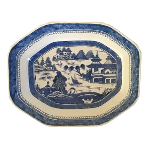19th Century Chinese Export Porcelain Blue and White Canton Platter