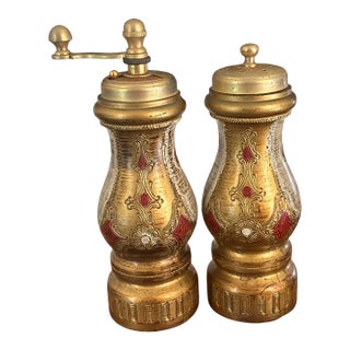Vintage Italian Baroque Revival Gilt Salt Shaker and Pepper Mill For Sale