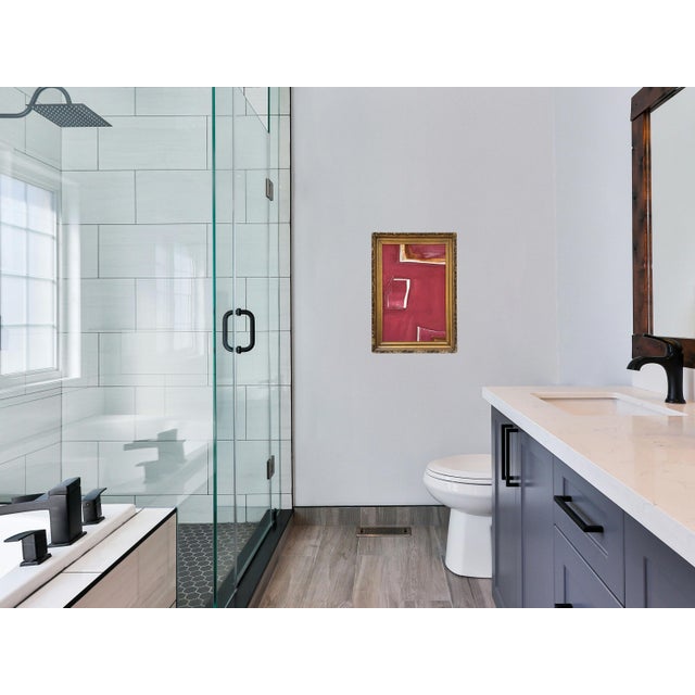 “Fervor” Red Abstract Art in Antique Frame, Transitional Living Room Art by JTS For Sale In Minneapolis - Image 6 of 11