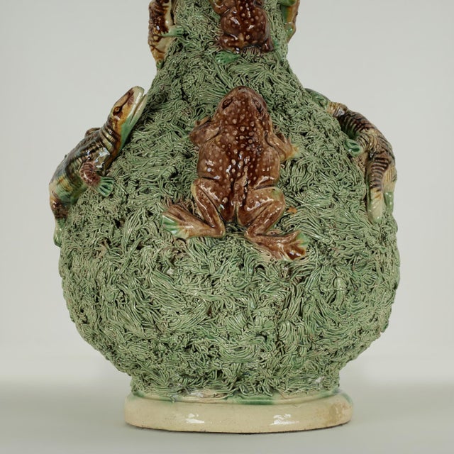 Green Antique Portuguese Palissy Pitcher With Lizards For Sale - Image 8 of 12
