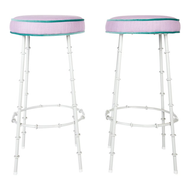 Lilac Faux Bamboo Bar Stools With Powder Coated Frames For Sale