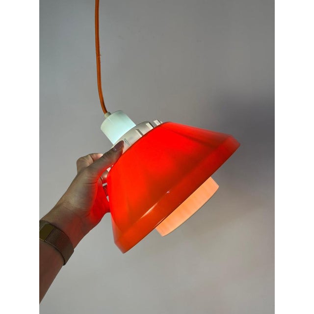 Model 854 Pendant Lamp in Orange Plastic from Lyskær Belysning For Sale - Image 4 of 11