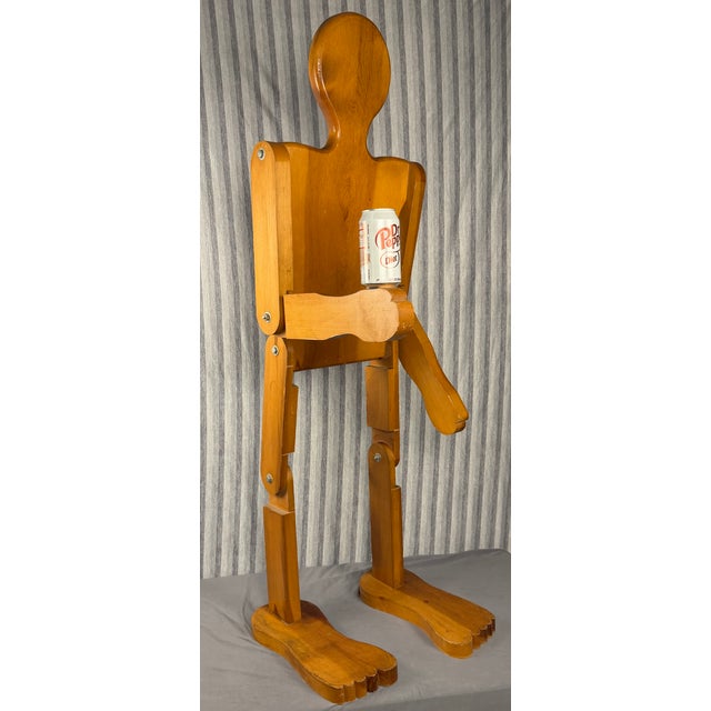 Brown Mid 20th Century Folk Art Life Sized Articulating Wood Man Sculpture For Sale - Image 8 of 9