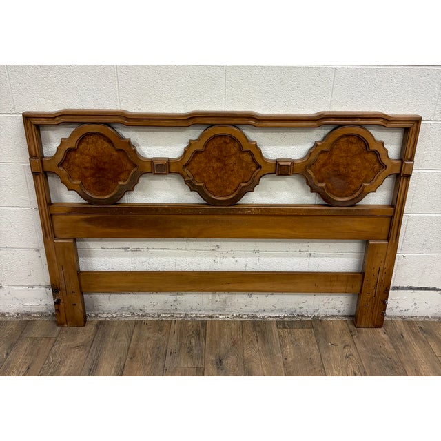 This is a stunning vintage Full sized Mid Century Modern MCM burled paneled headboard. Solid and sturdy with minor...