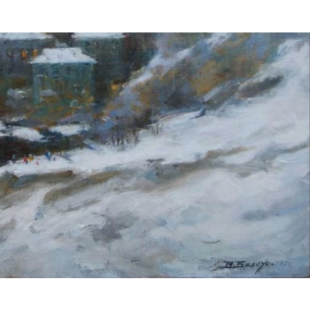 Winter Cityscape Oil Painting, Antique Ukrainian Art 40-50 For Sale - Image 6 of 6