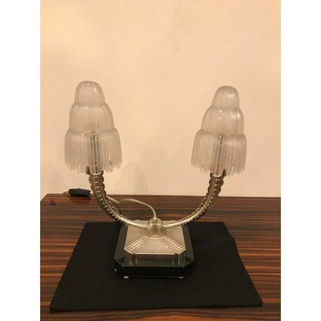 Art Deco French Art Deco "Waterfall" Table Lamps Signed by Sabino - a Pair For Sale - Image 3 of 11