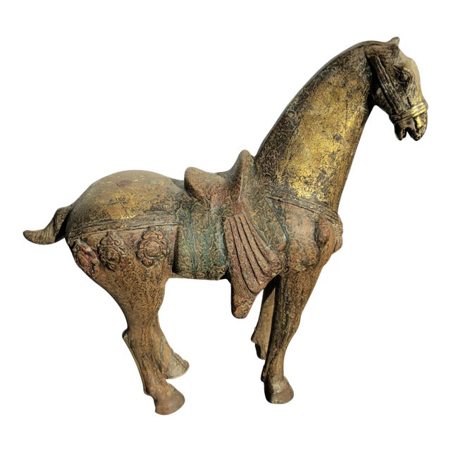 Late 19th Century Chinese Imperial Tang Dynasty Cast Iron Horse Statue For Sale