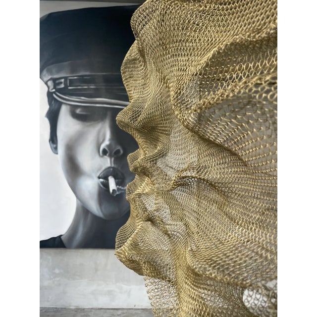 Contemporary 21st Century Handcrafted Knitted Lamp Cloud in Gold Color, D80cm For Sale - Image 3 of 7