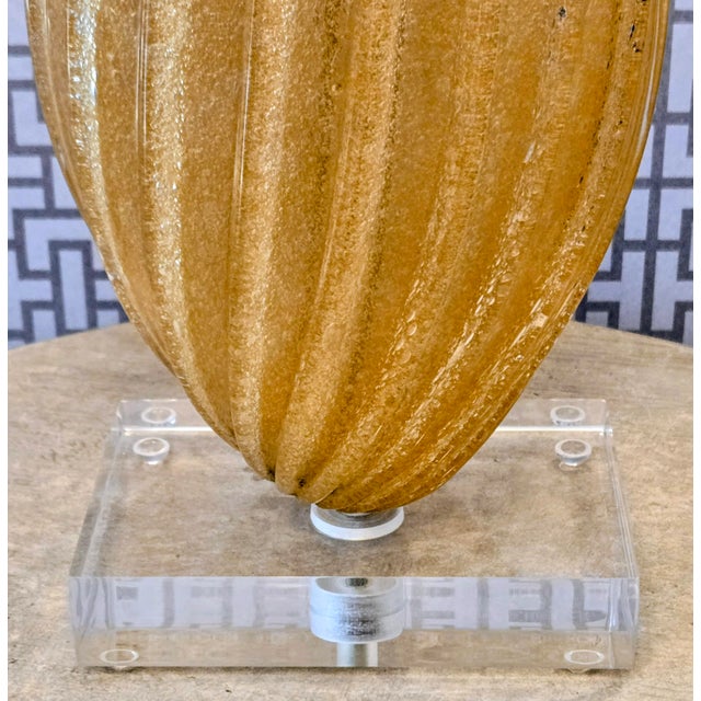 Glass Vintage Murano-Style Gold Art Glass Table Lamp With Clear Acrylic Base & New Rectangular Shade, 31″ For Sale - Image 7 of 14