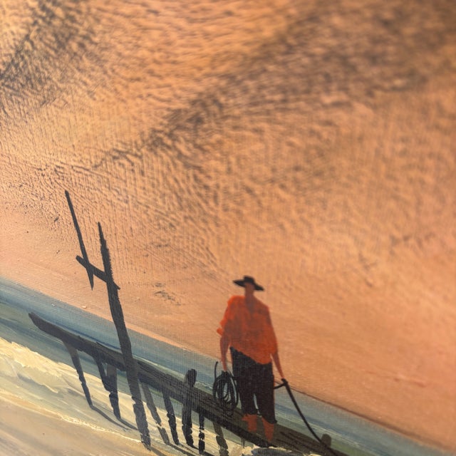 Black Original 1961 Oil Painting by Paul Blaine Henrie Coastal Sunset Seascape For Sale - Image 8 of 18