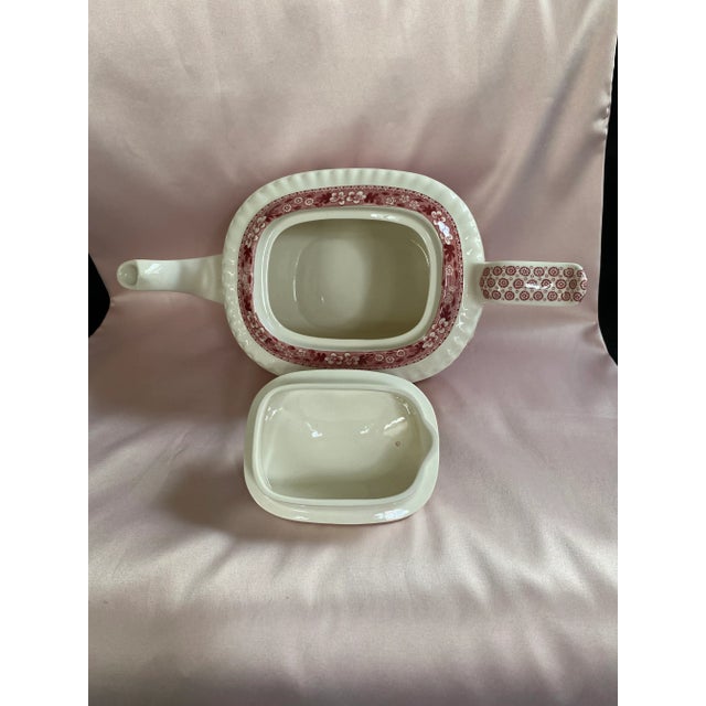 Ceramic Rare Find; Spode “Pink Tower” Design; English Transferware Tea Pot.Charming; Unique Handle Loop-Single Rest & Loop-Kick Shapes. For Sale - Image 7 of 11