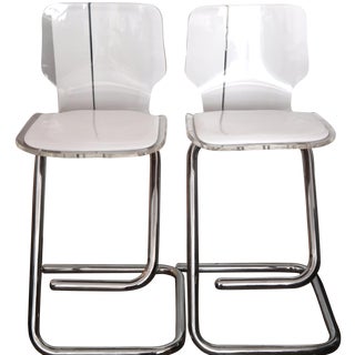 Vintage Lucite & Chrome Bar Stools - A Pair For Sale