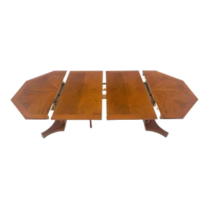 Baker LIght Walnut Round Octagon Single Base Two Leaves Dining Room Table