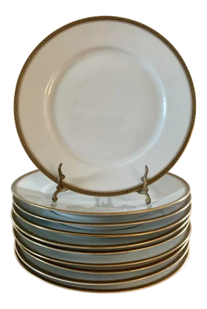 Antique German Greek Key Rimmed Luncheon Plates by Kpm, 1920s