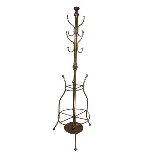 Early 20th Century Vintage Brass Coat Rack Umbrella Stand For Sale - Image 5 of 13