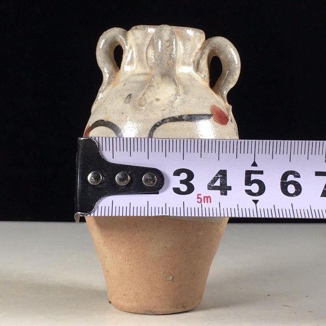 Vintage Folk Pottery Twin-Handled Jar – Slip-Painted Earthenware Vessel For Sale - Image 4 of 8