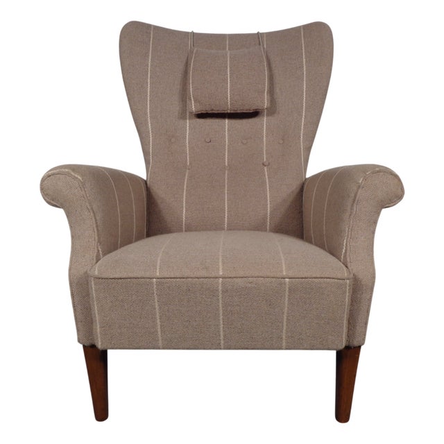 Mid-Century Wool Wing Chair, Denmark, 1950s For Sale