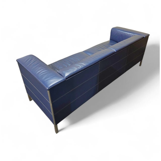 1980s Vintage Sofa in Dark Blue Leather For Sale - Image 5 of 15