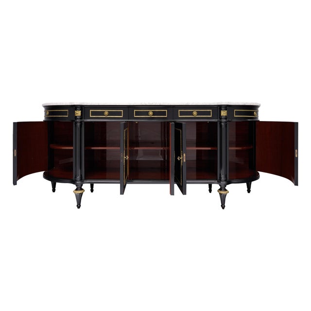 Wood Louis XVI Style, French Classic Demilune Buffet, Ebonized, Circa 1920 For Sale - Image 7 of 9