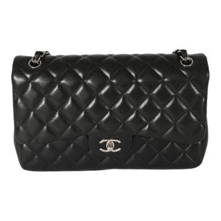 Black Quilted Lambskin Jumbo Classic Double Flap For Sale