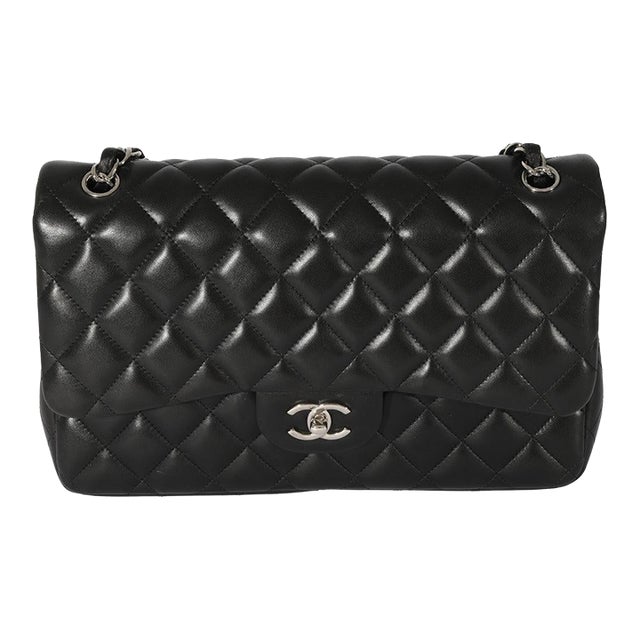 Black Quilted Lambskin Jumbo Classic Double Flap For Sale